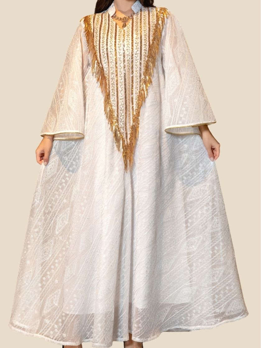 Embroidered Sequin Mesh Abaya Dress – Festive Modest Wear