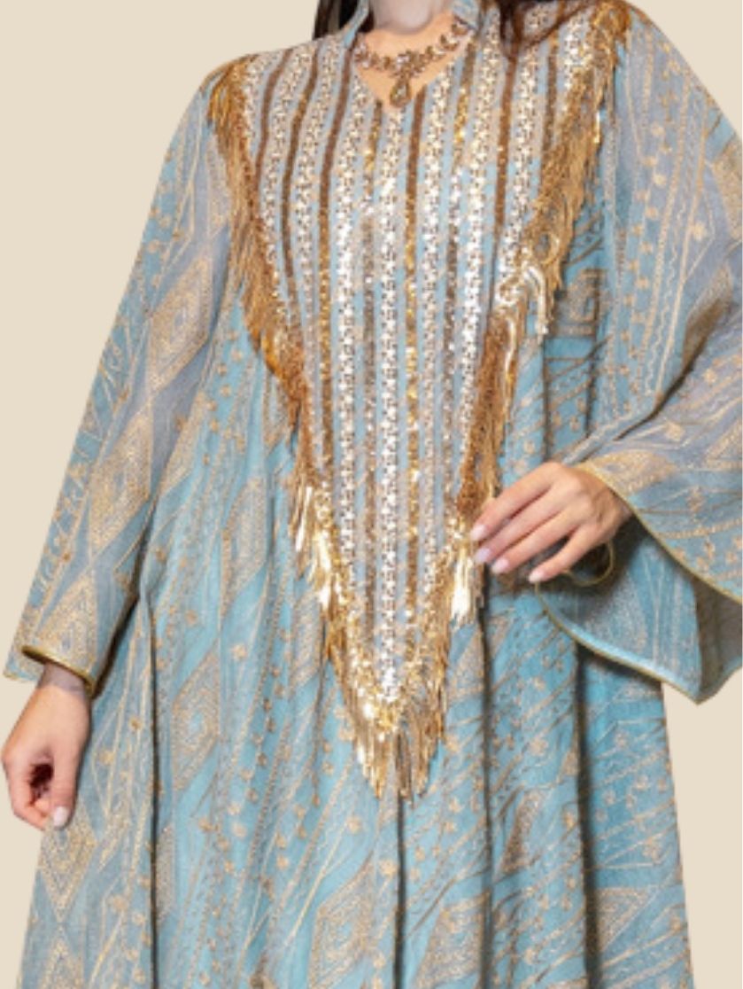 Embroidered Sequin Mesh Abaya Dress – Festive Modest Wear