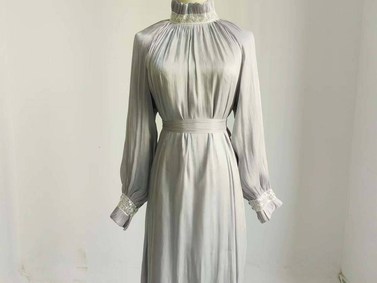 Turkey Dubai Exquisite Pure Color Tied Dress