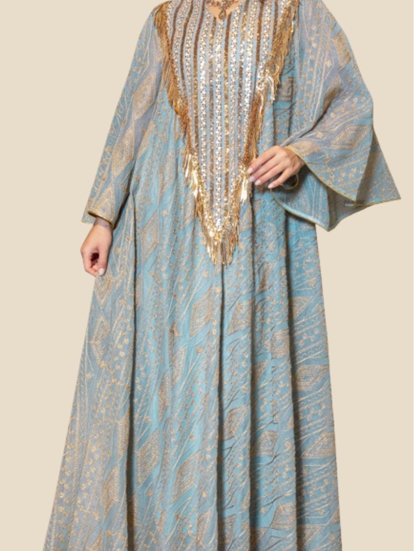 Embroidered Sequin Mesh Abaya Dress – Festive Modest Wear