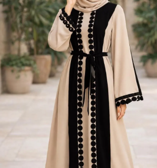 Middle Eastern Lace Patchwork Abaya – Hollow-Out Hemp Modest Maxi