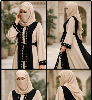 Middle Eastern Lace Patchwork Abaya – Hollow-Out Hemp Modest Maxi