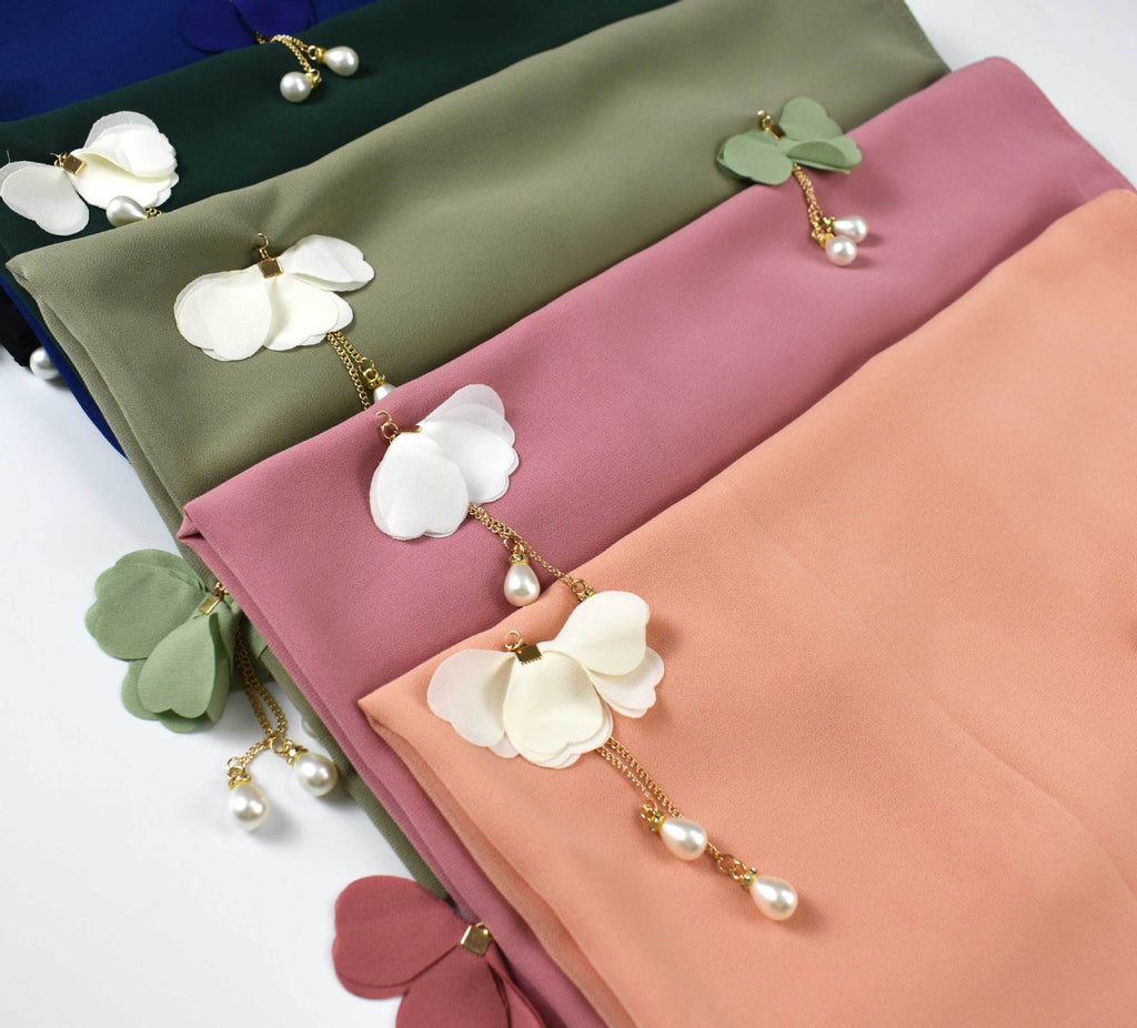 Pearl Chiffon Female Hijab Flower Hui Gauze Scarf